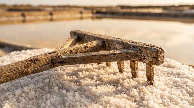 Wooden salt rake on salt