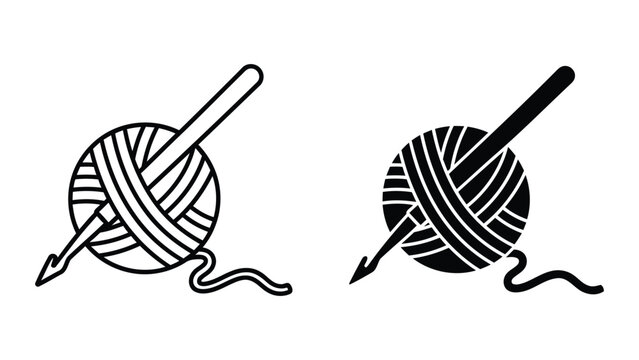 Yarn ball with crochet hook isolated on transparent background vector graphic set