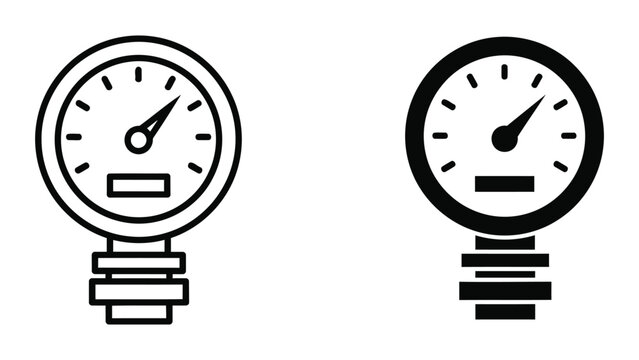 Round circular pressure gauge vector icon set for industrial monitoring and measurement