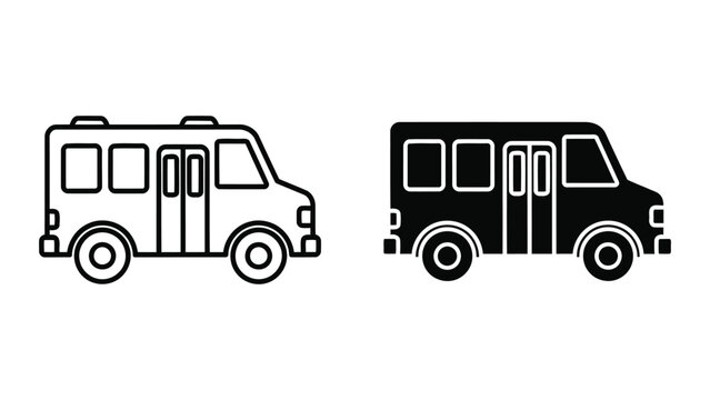 Small shuttle bus vehicle vector icon isolated on transparent background