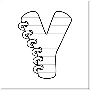 cute english alphabet lette Y in school notebook style printable sketch for kids to color