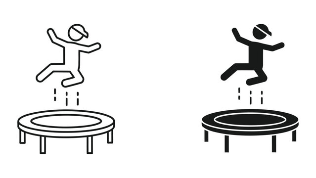 Person jumping on trampoline icon in outline and solid vector design isolated set