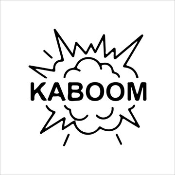 Comic explosion with &ldquo;KABOOM&rdquo; text, black minimalist line art, symbol of loud impact, energy, and dynamic action