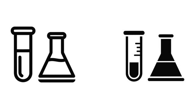 Laboratory test tube and beaker glassware icon set for scientific research vector graphics