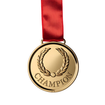 gold medal with red ribbon on blank background. gold medal png. champion medal png. winner. champ