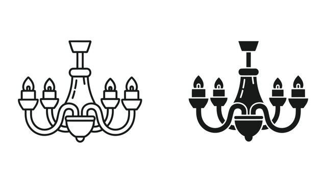 Elegant ceiling chandelier light fixture icon set in flat vector isolated on transparent background