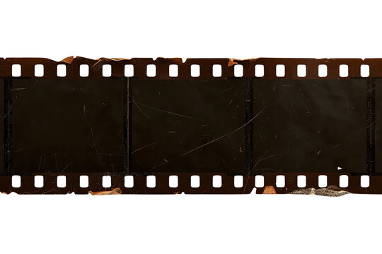 Vintage dark photographic film strip with three frames