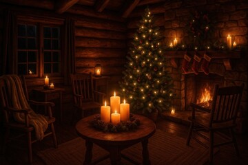 Fototapeta premium Cozy cabin Christmas ambiance.