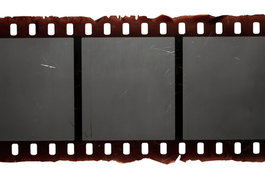 Old black film strip with three empty frames