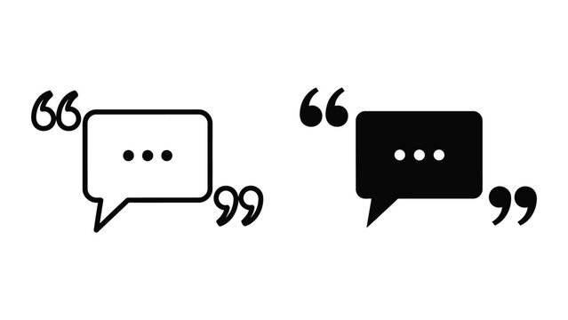 Comment bubble icon set with quotation marks in outline and solid vector styles