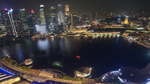 Singapore City Night View Marina Bay Sands Skyline Lights