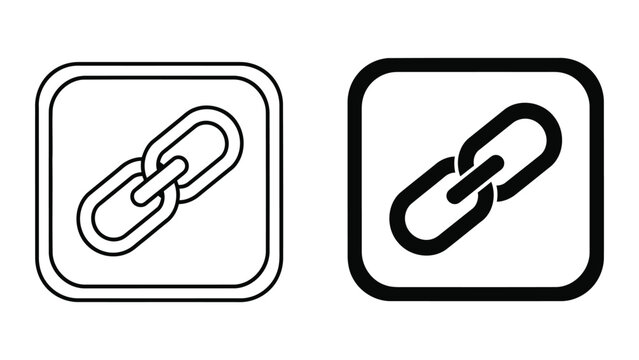 Chain link icon in square frame for connectivity and attachment vector graphic set