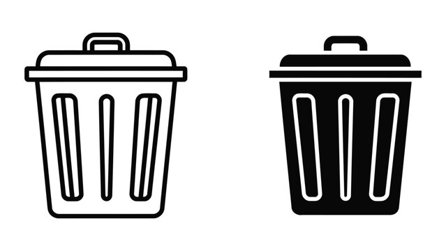 Garbage trash bin vector icon set isolated on white background