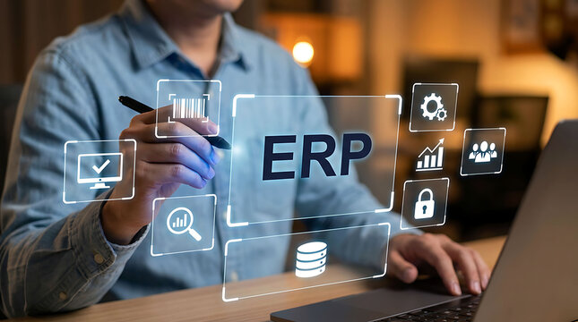 Businessman Working On ERP Enterprise Resource Planning System Software