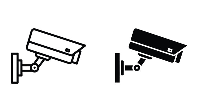 Security camera mounted on wall icon set for surveillance and safety concepts vector