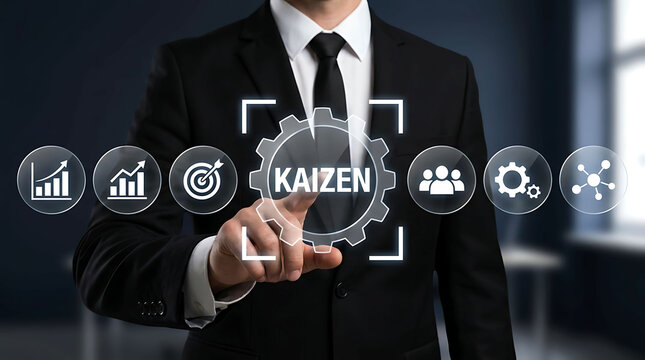 Businessman Touching Kaizen Continuous Improvement Virtual Process Interface