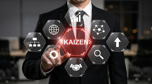 Businessman Touching Kaizen Continuous Improvement Virtual Process Interface