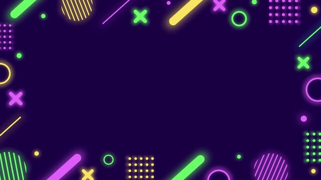 cute pop style background frame featuring colorful neon Memphis style geometric patterns