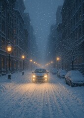Fototapeta premium Serene snowy street scene.
