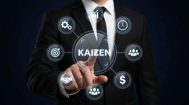 Businessman Touching Kaizen Continuous Improvement Virtual Management Interface