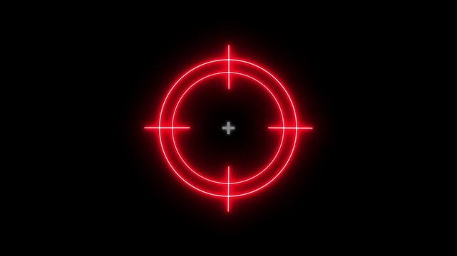 Glowing neon light target icon. Military training, Military target icon animation .Red Laser Target Crosshair Sight Overlay, Futuristic Military Aim Scope, Tactical HUD Target Reticle 