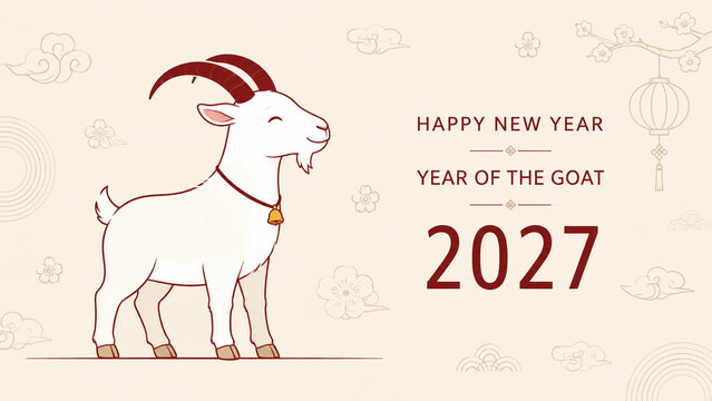 Happy New Year 2027 Chinese Zodiac Goat Illustration for Lunar New Year Celebration Design