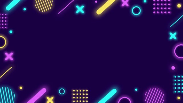 cute pop style background frame featuring colorful neon Memphis style geometric patterns