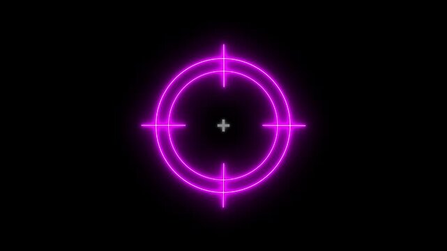 Glowing neon light target icon. Military training, Military target icon animation . pink Laser Target Crosshair Sight Overlay, Futuristic Military Aim Scope, Tactical HUD Target Reticle 