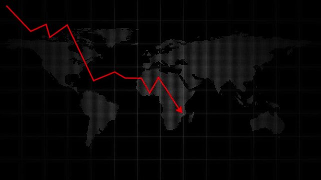 Business Graph Crash Down with Red Arrow, Falling Market Motion Graphic.  down business arrow