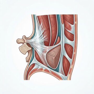 This shows details of muscle anatomy and fascia layers relevant to sports injuries, emphasizing the specific muscle group involved.