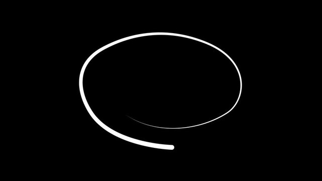 Circle highlighter scribble animation on black background. Hand drawn marker pen effect  motion. Thin line to highlight text. Alpha channel. presentations, social media reels, and creative video edits