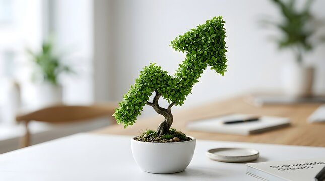 Bonsai tree shaped like an upward growth arrow