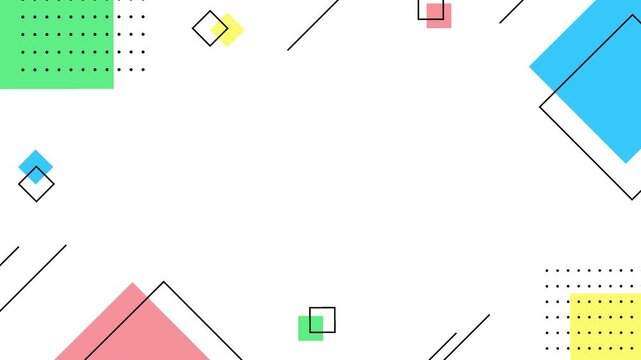 Simple frame background with colorful pop Memphis style geometric patterns