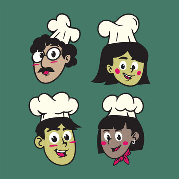 set of funny cartoon chef