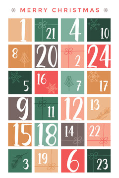 colorful advent calendar 24 christmas gifts vector illustration