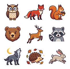 Obraz premium Collection of cartoon woodland forest animals and wildlife characters