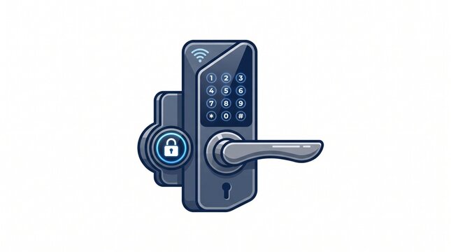Smart digital door lock handle, keyless access card reader keypad code panel smart home security system, two objects kit, cartoon flat vector illustration, luxury metal privacy lock