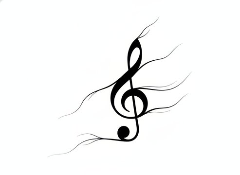シンプルな黒の五線譜記号と流れる音符のライン, 音楽シンボルの概念