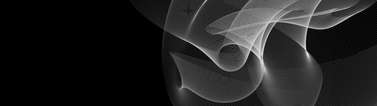 Flowing wireframe geometry suspended in abstract space.