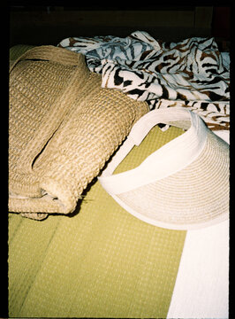 Summer accessories for tropical vacation with zebra print