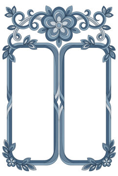 art nouveau double panel frame blue floral scrollwork border vintage botanical flower diptych wedding invitation photo cricut sublimation decal stationery craft design

