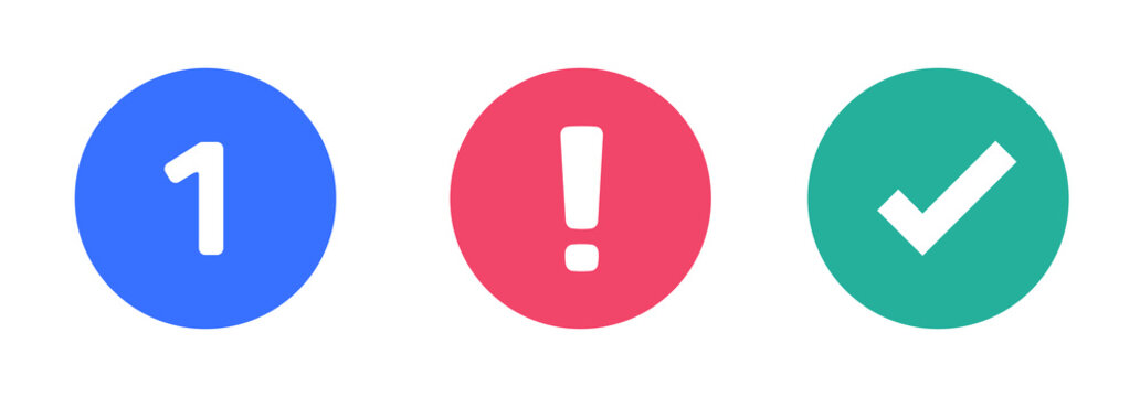 Status notice badges icons set round circle ui interface elements graphics