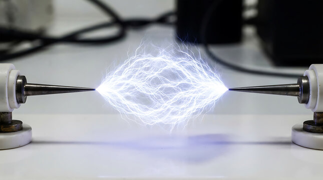 Electric arc between two metal electrodes in dark setting
