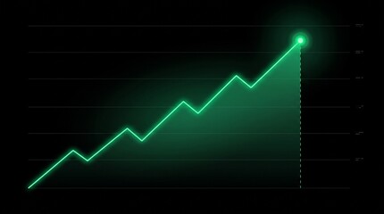 Fototapeta premium Glowing green line graph showing upward trend on black background symbolizing financial growth, stock market success, and business progress