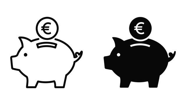 Piggy bank with euro coin vector icon isolated on transparent background