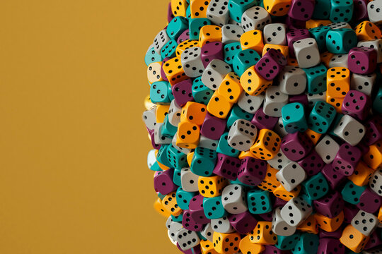 Floating colorful dice close up