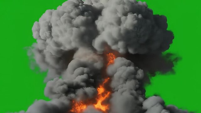 Cinematic Explosion Effect with Thick Smoke on Green Screen