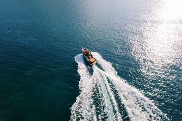 Luxury yacht cruising on Adriatic Sea near Kotor Montenegro © VolodymyrNadtochii