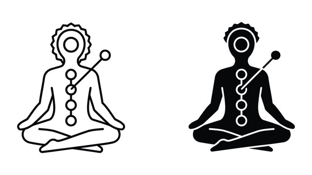 Meditation person with chakra energy points vector icon for yoga and spiritual wellness