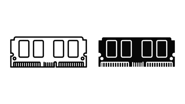 Computer ram stick line art and solid vector icons for hardware and technology graphics